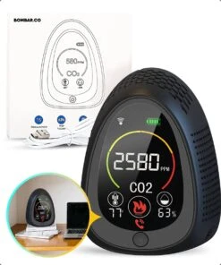 NEW ACCU - 5 In 1 Infrarood CO2-meter + Smart App - Koppel Apparaten & Ruimtes - Luchtkwaliteitsmeter Met Rooksensor & Brandalarm - Draagbaar & Oplaadbaar - Temperatuur & Luchtvochtigheid - Binnen & Horeca - Zwart -Makita Winkel 1000x1200 16