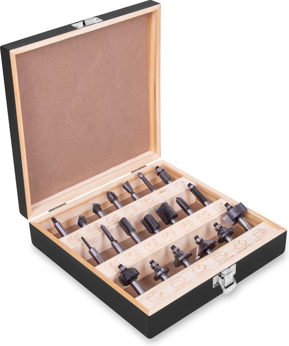 VONROC Freesset / Bovenfrezenset – Topkwaliteit YT9 Staal – 8mm Gereedschapsopname | 20 St. In Luxe Koffer 3 VONROC Freesset / Bovenfrezenset – Topkwaliteit YT9 Staal – 8mm Gereedschapsopname | 20 St. In Luxe Koffer