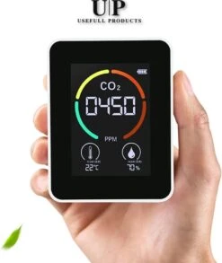 UsefullProducts Co2 Meter - Hygrometer - Hygrometer Binnen - Luchtvochtigheidsmeter - Temperatuurmeter Binnen - Co2 Melder - 3 In 1