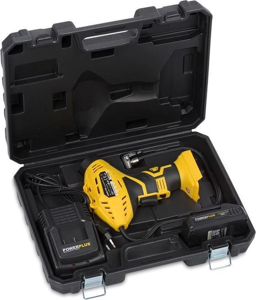 Powerplus POWX1700 Accu Compressor - Luchtcompressor - 18V - 8 Bar - Incl. 1 X 1,5Ah Accu, Lader, Koffer En Accessoires 8 Powerplus POWX1700 Accu Compressor - Luchtcompressor - 18V - 8 Bar - Incl. 1 X 1,5Ah Accu, Lader, Koffer En Accessoires - Afbeelding 6