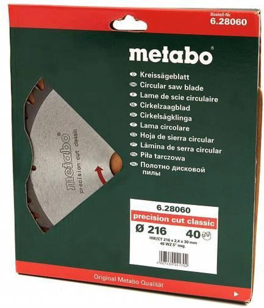 Metabo Cirkelzaagblad HW/CT 216x30mm 40 Tands WZ 3 Metabo Cirkelzaagblad HW/CT 216x30mm 40 Tands WZ