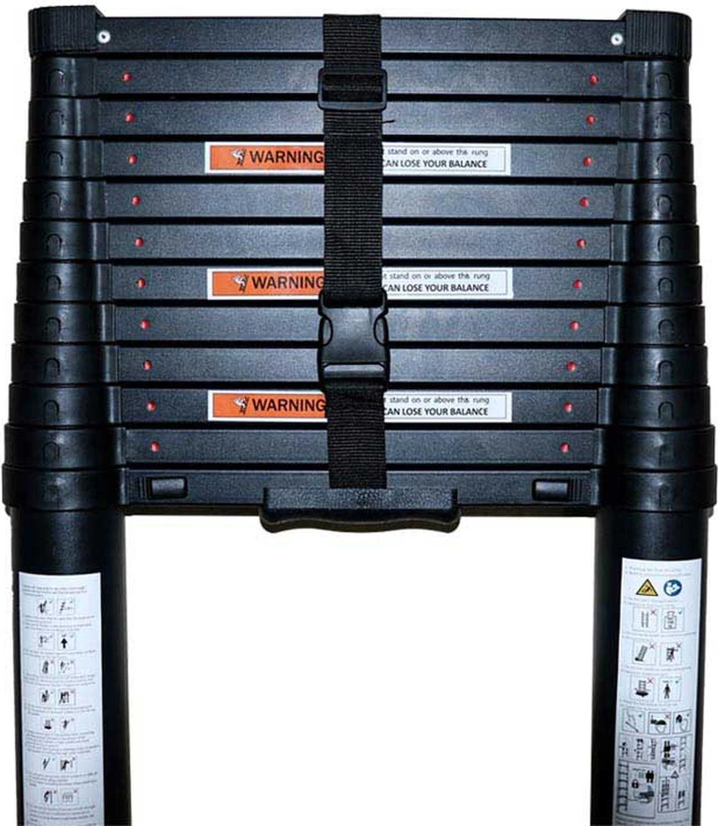 Borg Professionele Telescopische - Zwarte Uitvoering - Uitschuifbare Ladder - 3.8m - Met Softclose En Dwarsbalk 4 Borg Professionele Telescopische - Zwarte Uitvoering - Uitschuifbare Ladder - 3.8m - Met Softclose En Dwarsbalk - Afbeelding 2