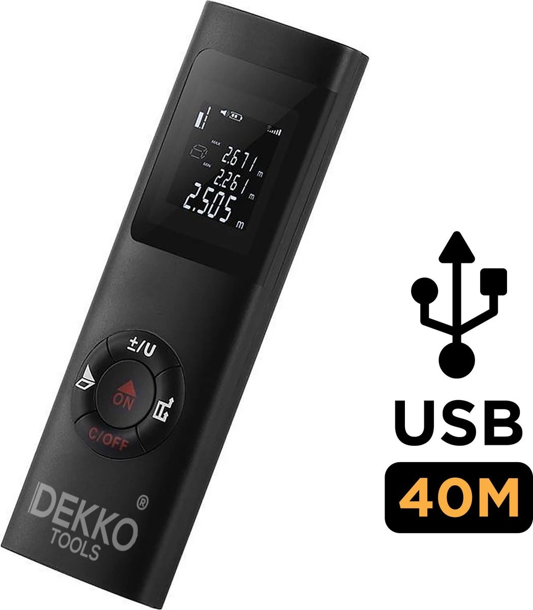 Dekko Tools Professionele Laser Afstandsmeter - 40 Meter Bereik - USB Oplader 3 Dekko Tools Professionele Laser Afstandsmeter - 40 Meter Bereik - USB Oplader