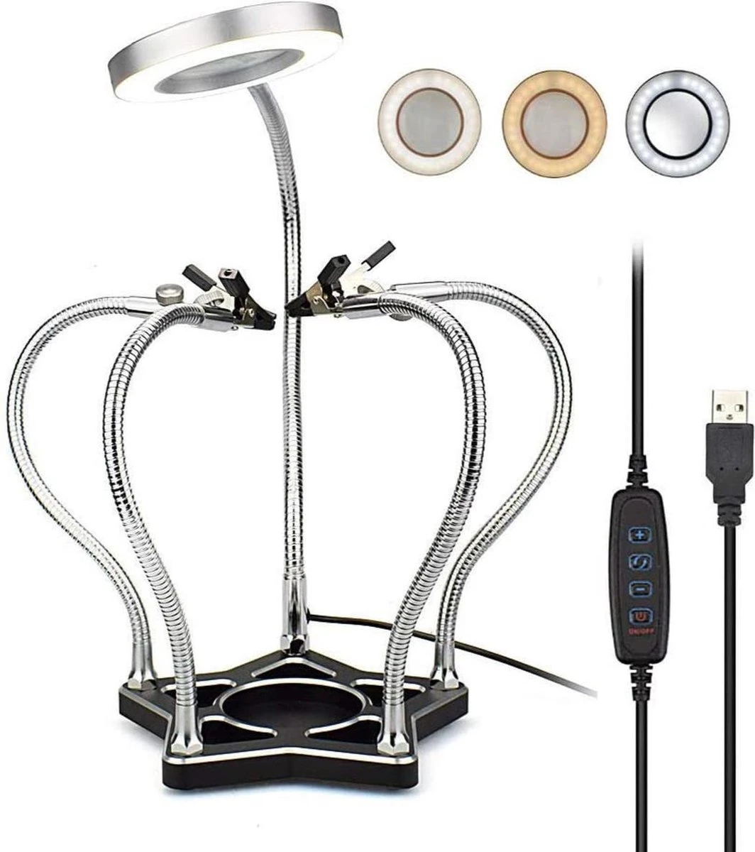 Allteq - Derde Hand - Soldeerhulp - Loep - 3/5x Vergroting - 5 Krokodilklemmen - Led 3 Allteq - Derde Hand - Soldeerhulp - Loep - 3/5x Vergroting - 5 Krokodilklemmen - Led