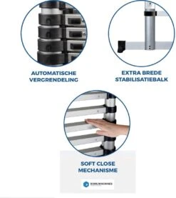 Borg Professionele Telescopische - Zwarte Uitvoering - Uitschuifbare Ladder - 3.8m - Met Softclose En Dwarsbalk 9 Borg Professionele Telescopische - Zwarte Uitvoering - Uitschuifbare Ladder - 3.8m - Met Softclose En Dwarsbalk -Makita Winkel 1070x1200 6