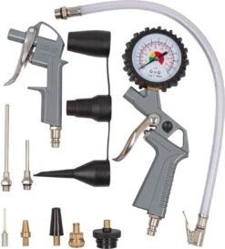 Powerplus POWAIR0023 Pneumatische Blaaspistool Set - 13 Delig - Max. Druk: 8bar - Incl. Luchtpistool, Bandenvulpistool Met Manometer En 11 Accessoires