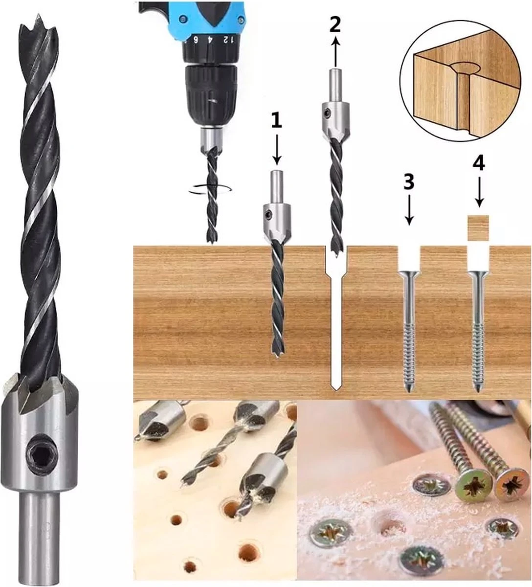 Merkloos 23 Delige Houtborenset - Verzinkborenset - Proppenboor - Hout - Houtproppen - Verzinkboren - Automatische Centerpunt - Boren - Houtboor 7 Merkloos 23 Delige Houtborenset - Verzinkborenset - Proppenboor - Hout - Houtproppen - Verzinkboren - Automatische Centerpunt - Boren - Houtboor - Afbeelding 5