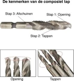 Merkloos 6-delig Boortap Set - Bit Boor Tap En Verzinken Set Gemaakt Van HSS - Gereedschap Boormachine M3-M10 - Schroefdraad Snijden - Combi Boortap - Gaten Boren - Incl. Klein Opbergdoosje -Makita Winkel 1100x1200 6
