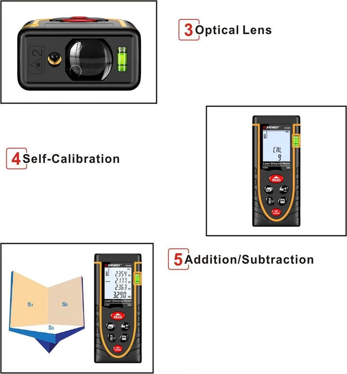 Sndway Professionele Laser Afstandsmeter - 50 Meter Bereik - Incl. Batterijen 5 Sndway Professionele Laser Afstandsmeter - 50 Meter Bereik - Incl. Batterijen - Afbeelding 3