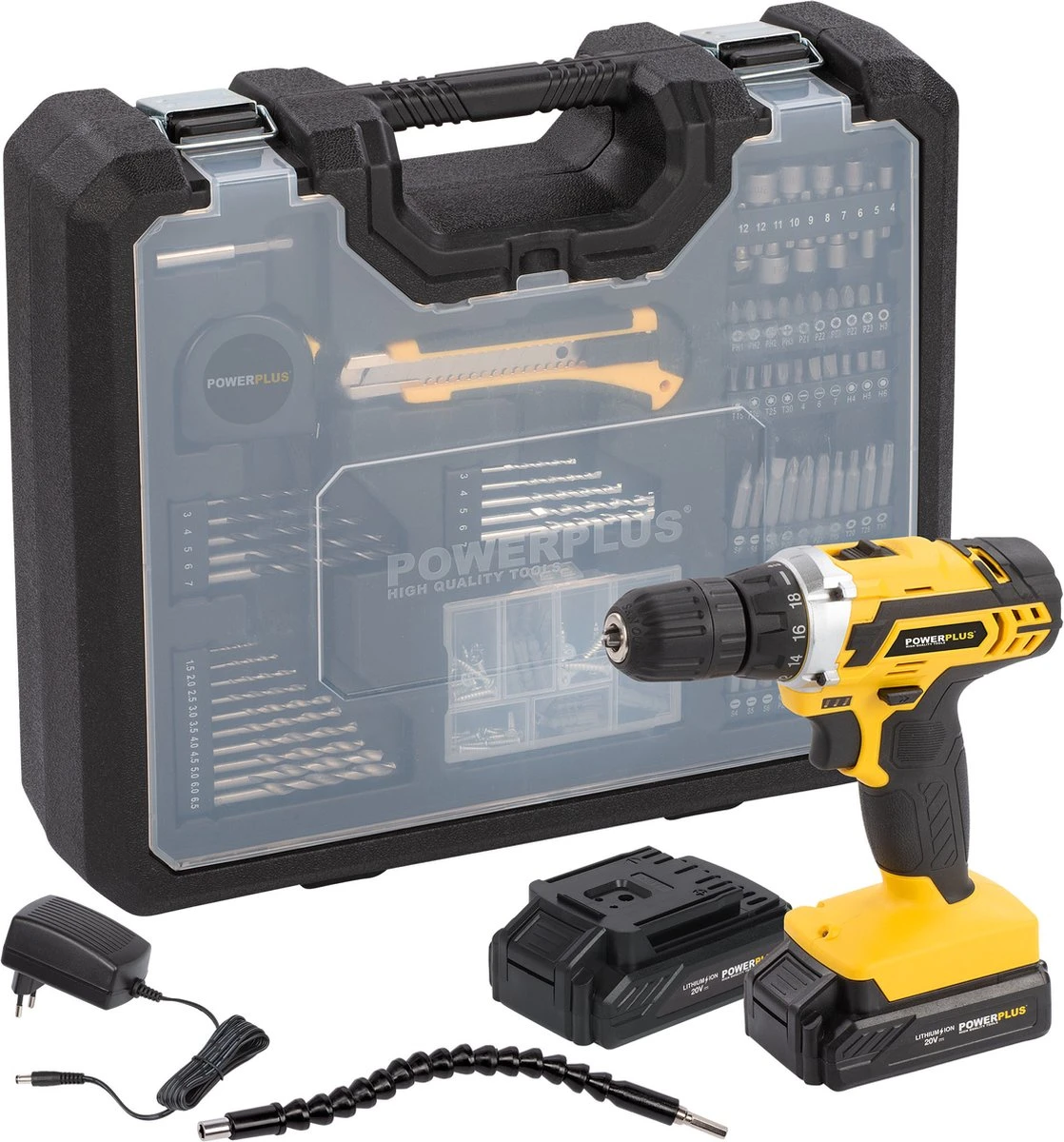 Powerplus POWX00830 Accu Boormachine - Schroefboormachine - Boormachine Accu - Accu Schroevendraaier - 20V - Incl. 2 X 20V Li-ion Accu's, Lader En 134-delige Gereedschapskoffer Met Schroefbits - Voor Hout, Steen En Metaal 3 Powerplus POWX00830 Accu Boormachine - Schroefboormachine - Boormachine Accu - Accu Schroevendraaier - 20V - Incl. 2 X 20V Li-ion Accu's, Lader En 134-delige Gereedschapskoffer Met Schroefbits - Voor Hout, Steen En Metaal