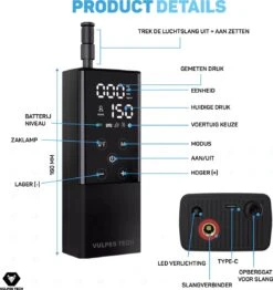 Vulpes Tech® 6-in-1 Compressor Bandenpomp - Elektrische Fietspomp Met Touchscreen - Voor Auto, Scooter, Fiets, Bal En Luchtbed - Inclusief 7 Opzetstukken, Zaklamp & Reistas -Makita Winkel 1130x1200 2