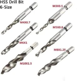 Merkloos 6-delig Boortap Set - Bit Boor Tap En Verzinken Set Gemaakt Van HSS - Gereedschap Boormachine M3-M10 - Schroefdraad Snijden - Combi Boortap - Gaten Boren - Incl. Klein Opbergdoosje -Makita Winkel 1140x1200 12