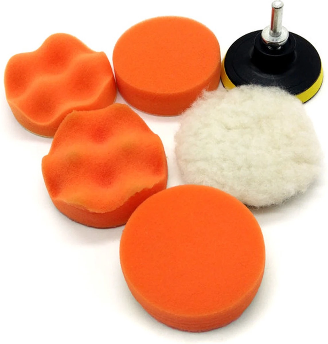 Merkloos Polijstset 7-delig Voor Op De Boormachine Schijven Circa 75mm Diameter 3 Merkloos Polijstset 7-delig Voor Op De Boormachine Schijven Circa 75mm Diameter