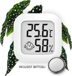 Temperatuur- En Luchtvochtigheidsmeter - Inclusief Batterij, Houder én Sticker - Digitale Hygrometer, Thermometer, Temperatuurmeter Voor Binnen, Digitaal Weerstation - Luchtvochtigheid Voor Planten Digitaal Meten