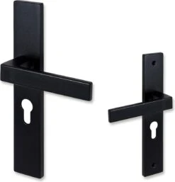 Deurklink Met Profielcilinder - 55mm - Eliot Serie Op Schild - Mat Zwart - Complete Set