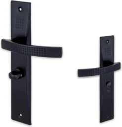 Tokyo - Deurklink Set Op Schild - WC / Badkamer 63mm - Mat Zwart - Met Terugslagveer