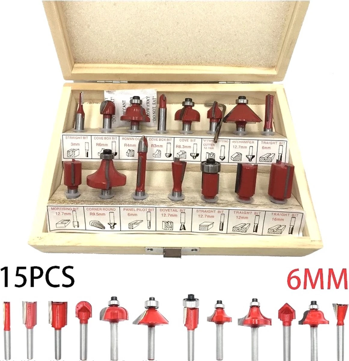 Merkloos Bovenfrezenset 15 Delig - Frezenset 15-delig - Frezenset Voor Bovenfrees - Schachtdiameter 6mm In Hout Koffer 17 Merkloos Bovenfrezenset 15 Delig - Frezenset 15-delig - Frezenset Voor Bovenfrees - Schachtdiameter 6mm In Hout Koffer - Afbeelding 15