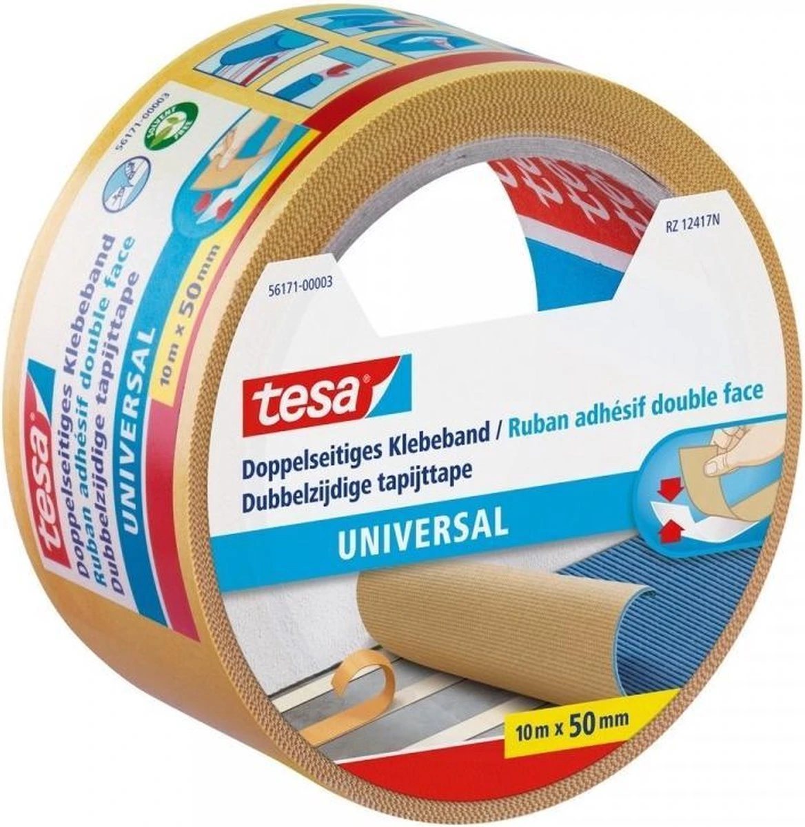 Tesa Universal Dubbelzijdige Tapijttape - 10 M X 50 Mm. 3 Tesa Universal Dubbelzijdige Tapijttape - 10 M X 50 Mm.