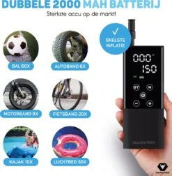 Vulpes Tech® 6-in-1 Compressor Bandenpomp - Elektrische Fietspomp Met Touchscreen - Voor Auto, Scooter, Fiets, Bal En Luchtbed - Inclusief 7 Opzetstukken, Zaklamp & Reistas -Makita Winkel 1176x1200 1