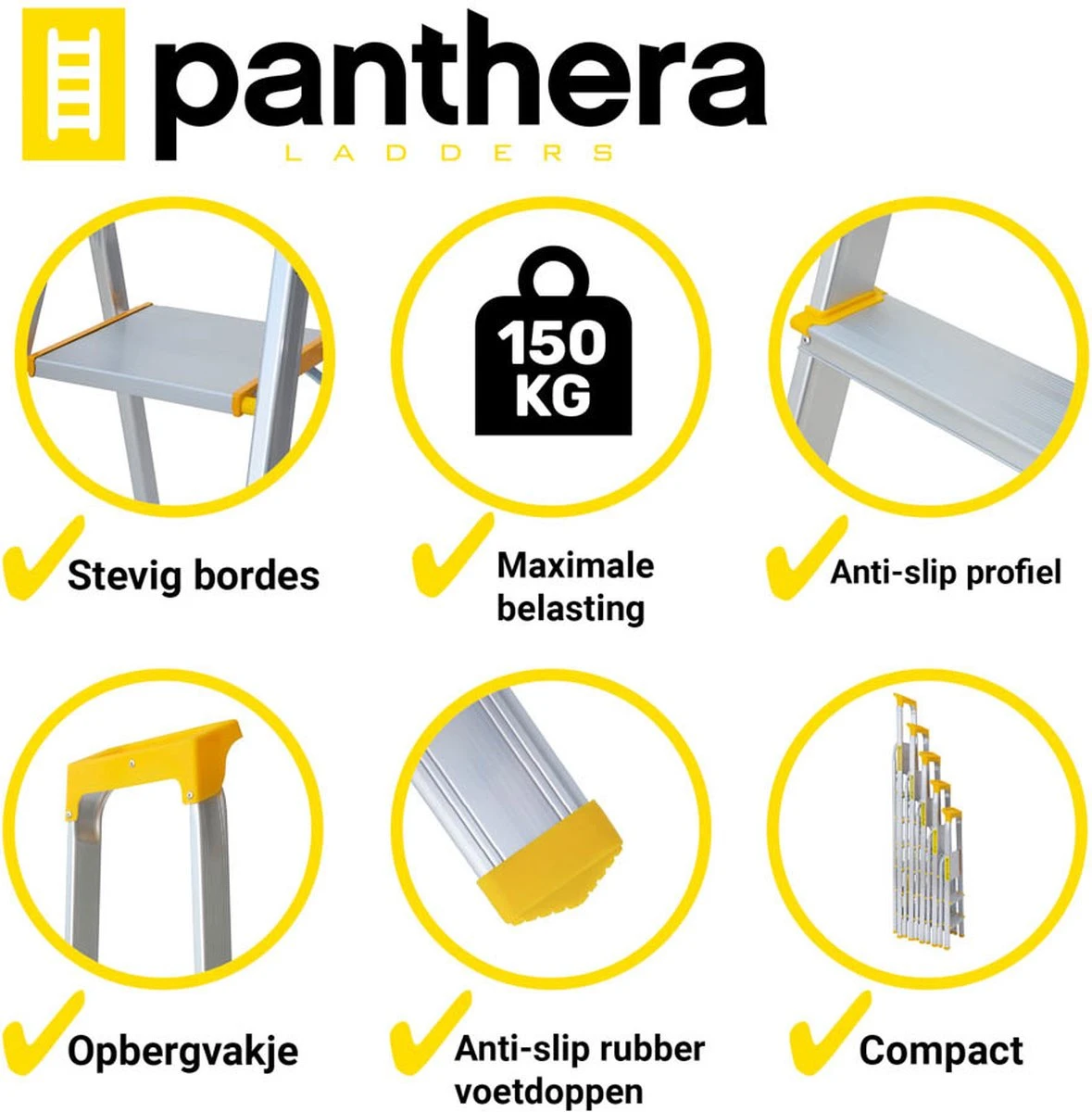 Panthera Huishoudtrap - Keukentrap 3 Treden - Aluminium - Max Werkhoogte: 2.56 Meter - Voor Particulier En Professioneel Gebruik 7 Panthera Huishoudtrap - Keukentrap 3 Treden - Aluminium - Max Werkhoogte: 2.56 Meter - Voor Particulier En Professioneel Gebruik - Afbeelding 5
