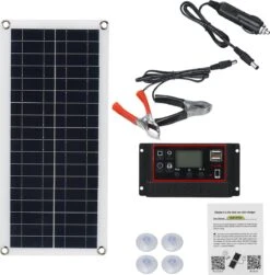 Merkloos GioS Zonnepaneel Met 60A Controller- 30W - 12 V Voor Auto, Camper, Boot Of Camping - Compact - Opvouwbaar - Powerstation - Generator - Zonnepanelen - Complete Set