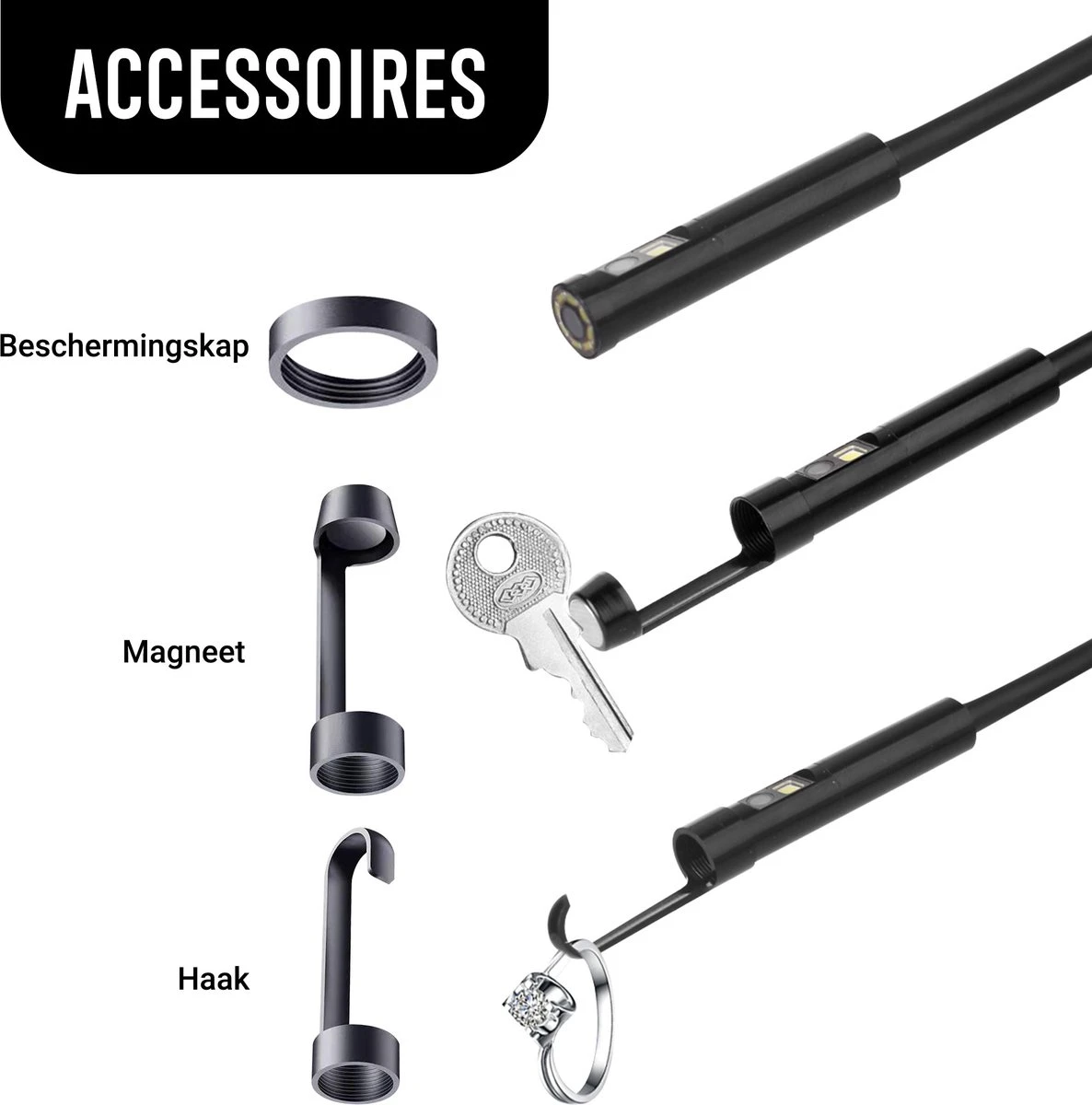 Endoscoop Camera Dual Lens Inspectiecamera 10M – Full HD – 5.0” Scherm – Met Opbergtas - IP68 Waterdicht – Incl. Micro SD Kaart 32GB 6 Endoscoop Camera Dual Lens Inspectiecamera 10M – Full HD – 5.0” Scherm – Met Opbergtas - IP68 Waterdicht – Incl. Micro SD Kaart 32GB - Afbeelding 4