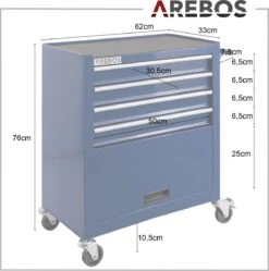 AREBOS Werkplaatswagen Gereedschapswagen Trolley Gereedschapskist 4 Lades -Makita Winkel 1188x1200 7