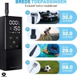 Vulpes Tech® 6-in-1 Compressor Bandenpomp - Elektrische Fietspomp Met Touchscreen - Voor Auto, Scooter, Fiets, Bal En Luchtbed - Inclusief 7 Opzetstukken, Zaklamp & Reistas -Makita Winkel 1189x1200 4