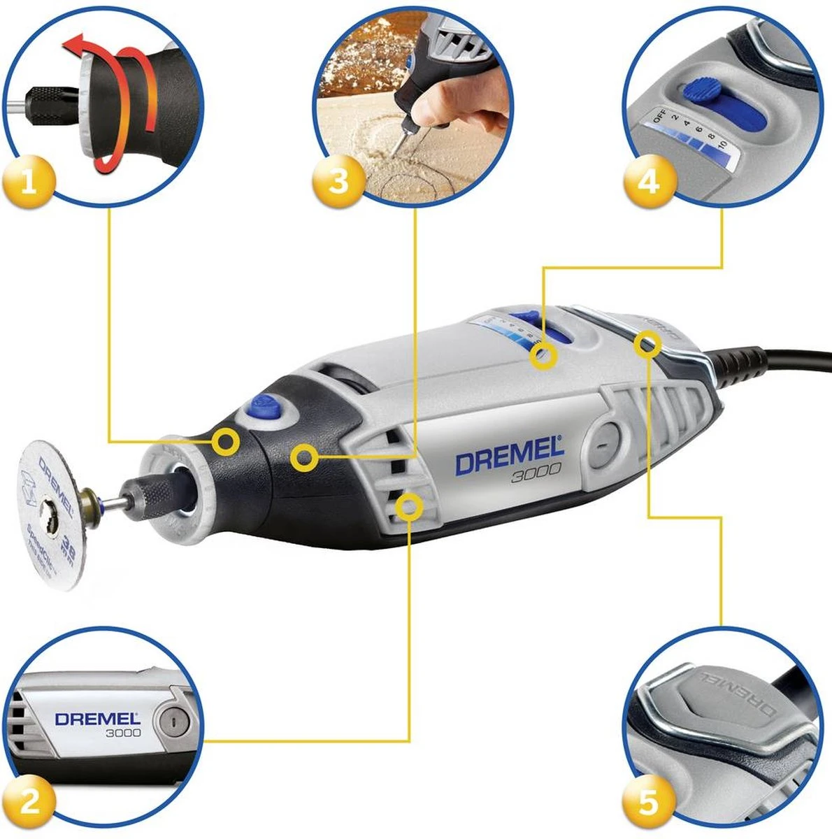 Dremel 3000 Multitool - Roterend - 130 Watt - Met 25 Accessoires En Koffer 5 Dremel 3000 Multitool - Roterend - 130 Watt - Met 25 Accessoires En Koffer - Afbeelding 3