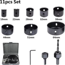 Merkloos Gatenzaagset 11-delig – Hole Saws 19mm, 22mm, 28mm, 32mm, 38mm, 44mm, 51mm En 64 Mm – 8 Stuks Gatenzaagset Voor Hout, Gipsplaat En Kunststof Buis -Makita Winkel 1193x1200 4