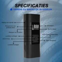 EnDrie® Luchtcompressor - Ballen Pomp – Elektrische Pomp – Pomp Voor Auto, Luchtbed , Fietsband , Autoband En Bal – Compressor Set – Kleine Compressor – Banden Pomp – Ingebouwde Powerbank En Zaklamp - Draagbare Luchtcompressor - 6000mAh -Makita Winkel 1198x1200 3