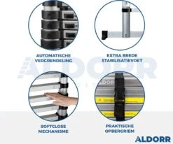 ALDORR Home Telescopische Vouwladder 6,20 Meter - Met Stabilisatievoet En Soft Closing - Aluminium -Makita Winkel 1200x1000 33