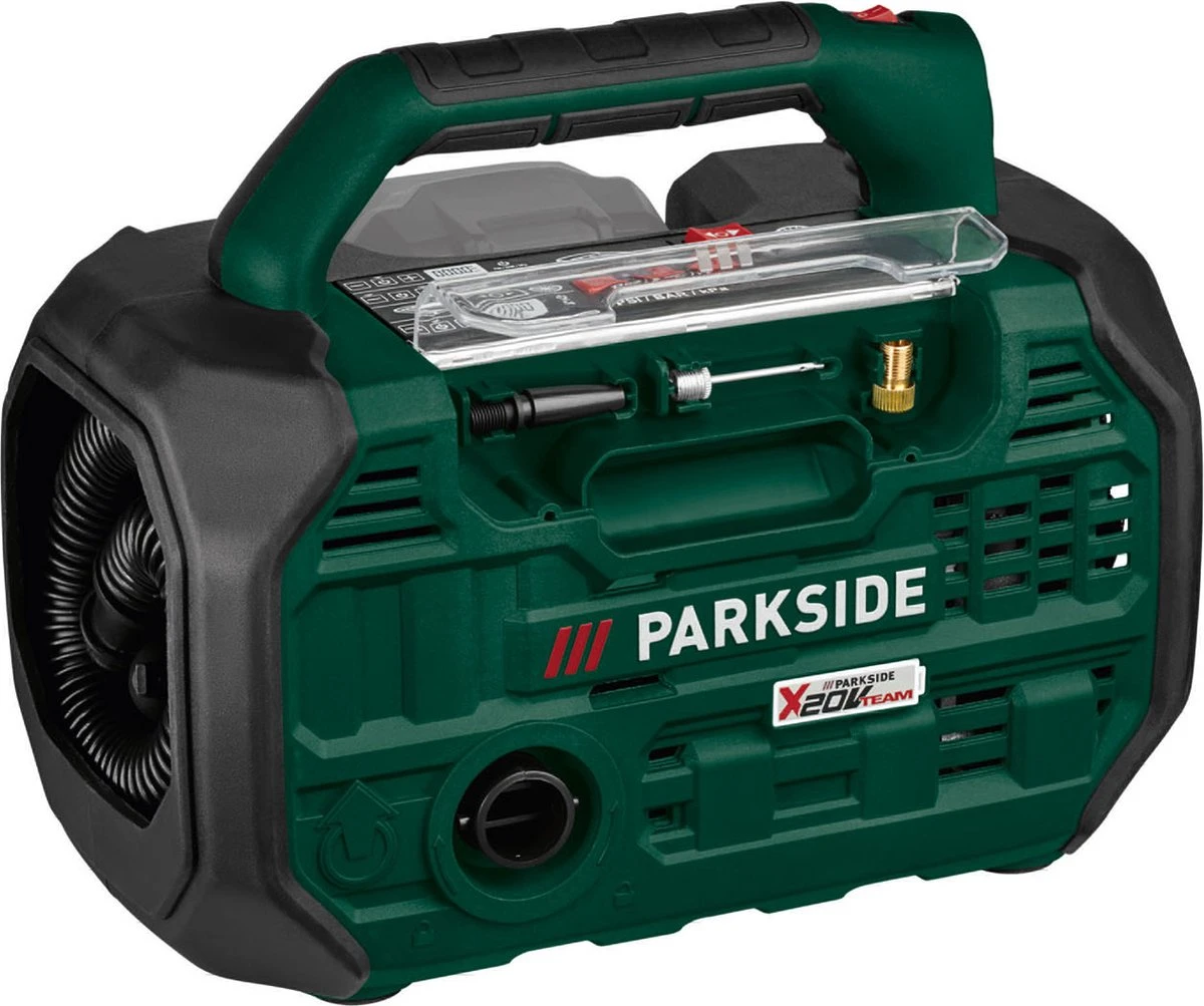 Parkside Accu Compressor / Luchtpomp - 20V - Werkdruk: 10,3 Bar - Luchtdebiet: Max. 380 L/min. - Exclusief Accu En Snellader 3 Parkside Accu Compressor / Luchtpomp - 20V - Werkdruk: 10,3 Bar - Luchtdebiet: Max. 380 L/min. - Exclusief Accu En Snellader