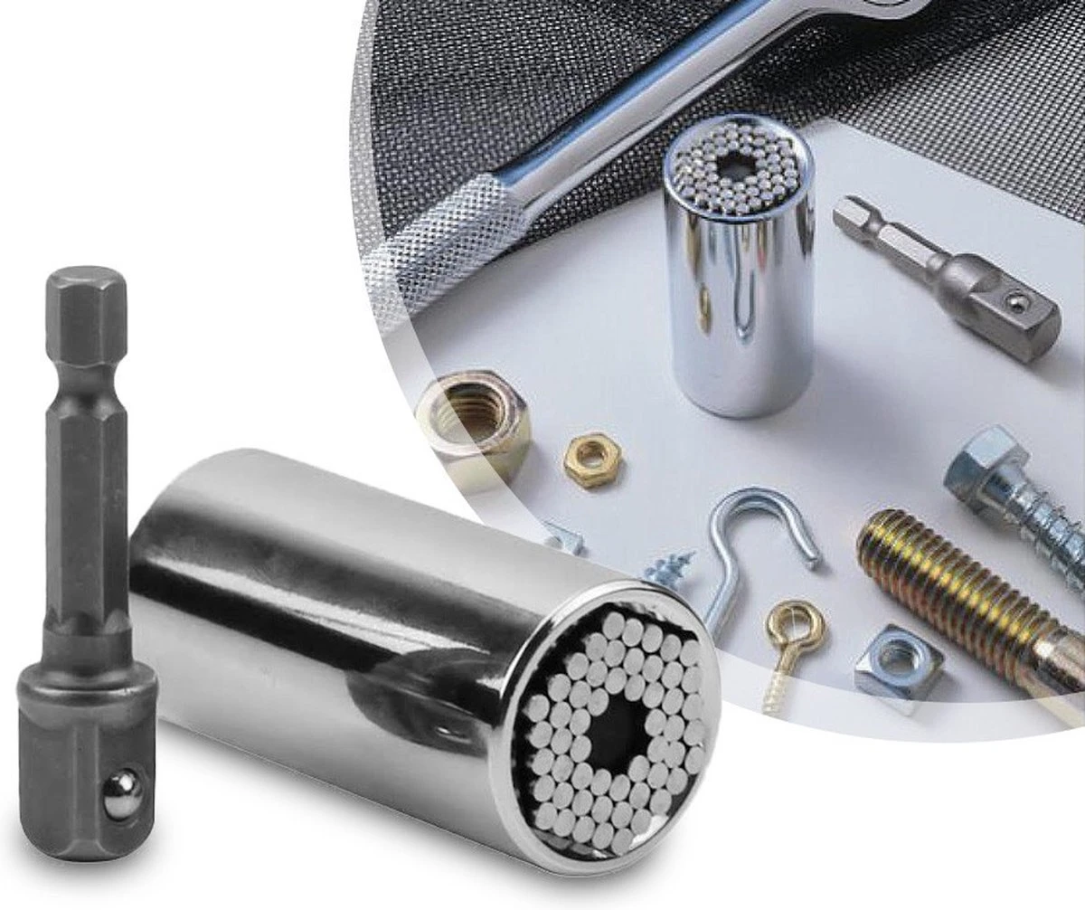 GS Gator Grip Universele Dopsleutel 7 Tot 19mm - 1/4'' En 3/4'' - Incl. Universele Adapter 4 GS Gator Grip Universele Dopsleutel 7 Tot 19mm - 1/4'' En 3/4'' - Incl. Universele Adapter - Afbeelding 2