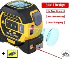 Levabe 3 In 1 Slimme Rolmaat - Digitale Laser - Afstandsmeter 40M - Elektronische Metrische Systeem - 5M Meetlint - Roestvrij - Display