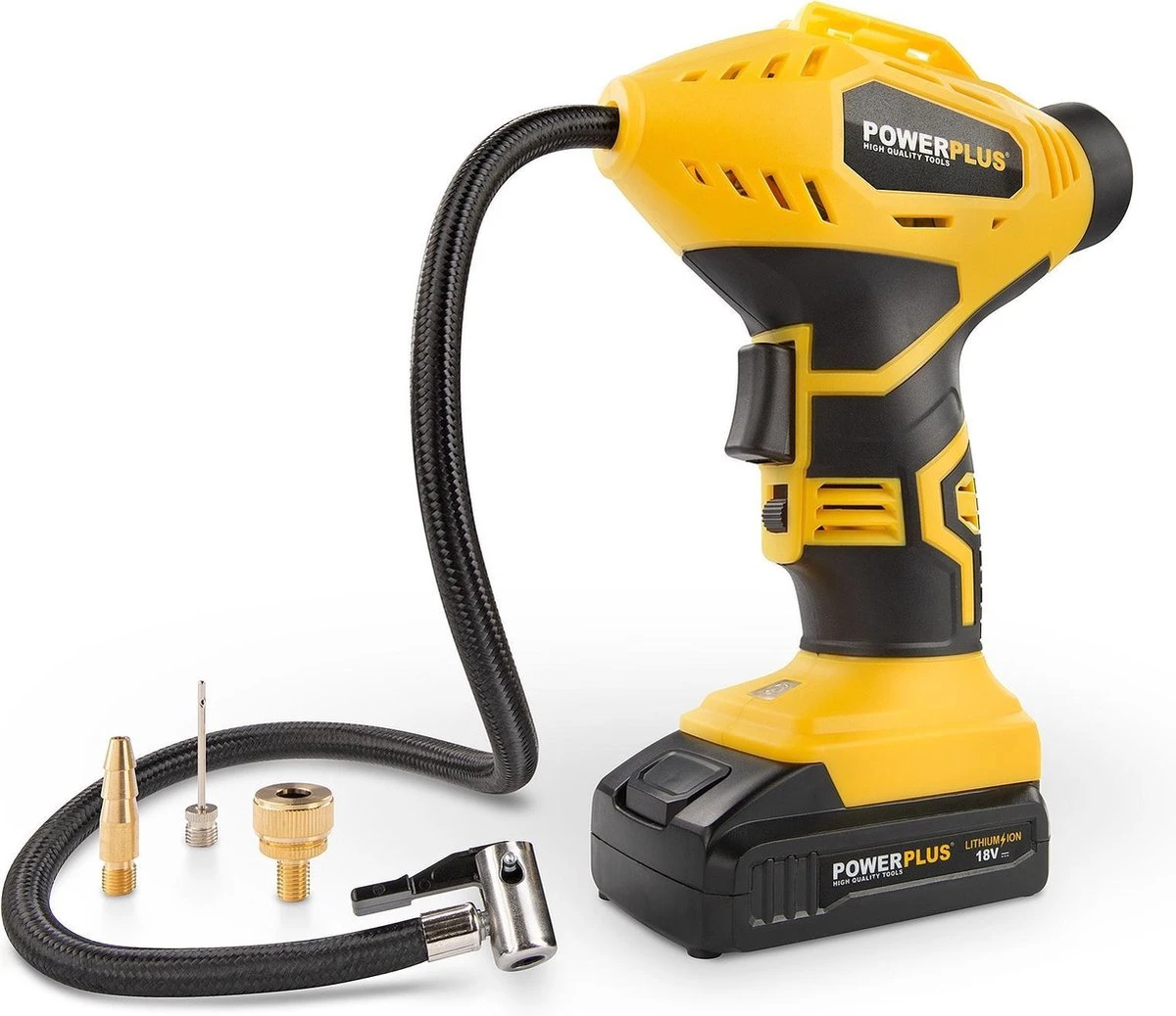 Powerplus POWX1700 Accu Compressor - Luchtcompressor - 18V - 8 Bar - Incl. 1 X 1,5Ah Accu, Lader, Koffer En Accessoires 3 Powerplus POWX1700 Accu Compressor - Luchtcompressor - 18V - 8 Bar - Incl. 1 X 1,5Ah Accu, Lader, Koffer En Accessoires