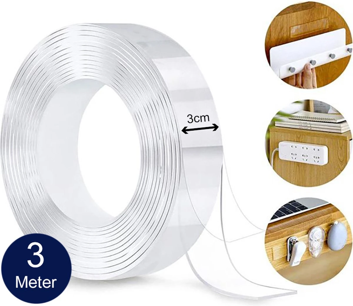 Nano Tape Extra Sterk Dubbelzijdig Transparant - 3m X 3cm Breed - Montagetape - Herbruikbaar En Waterbestendig 3 Nano Tape Extra Sterk Dubbelzijdig Transparant - 3m X 3cm Breed - Montagetape - Herbruikbaar En Waterbestendig