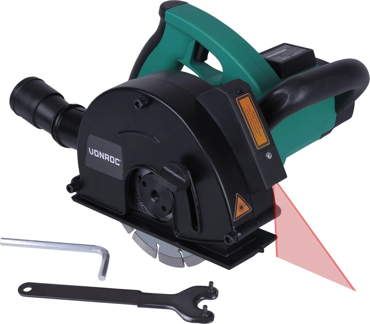 VONROC Muurfrees – Sleuvenfrees + Laser – 1700W – Ø150MM – Incl. 2 Diamantschijven & Stofzuigadapter 4 VONROC Muurfrees – Sleuvenfrees + Laser – 1700W – Ø150MM – Incl. 2 Diamantschijven & Stofzuigadapter - Afbeelding 2