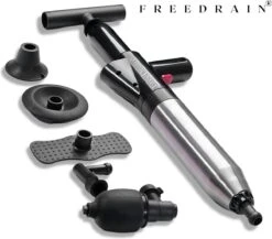 Merkloos FreeDrain® Professionele Luchtdruk Pomp Ontstopper - 4 Ontstoppingskoppen - Luchtdruk Meter - RVS - Gootsteenontstopper - Toilet - WC - Afvoer - Rioolontstopper - Ontstoppingsveer - Plopper - 0-8 Bar