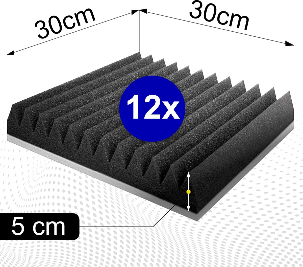What's Goods® Akoestische Foam Panels 30x30x5cm Set X12 Tegels - Muur Studio Noppenschuim Absorptieplaten / Geluidsisolatie Panelen Zwart + GRATIS 48x Bevestigingstickers 5 What's Goods® Akoestische Foam Panels 30x30x5cm Set X12 Tegels - Muur Studio Noppenschuim Absorptieplaten / Geluidsisolatie Panelen Zwart + GRATIS 48x Bevestigingstickers - Afbeelding 3