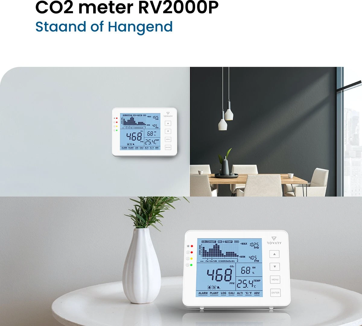 Rovary RV2000P CO2 Meter & Hygrometer - CO2 Melder En Monitor Binnen - Inclusief E-book - Luchtkwaliteitsmeter – Draagbaar En Oplaadbaar – Met Alarm 12 Rovary RV2000P CO2 Meter & Hygrometer - CO2 Melder En Monitor Binnen - Inclusief E-book - Luchtkwaliteitsmeter – Draagbaar En Oplaadbaar – Met Alarm - Afbeelding 10