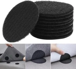 LOUZIR Zelfklevende Dubbelzijdige Klittenband - Anti Curling Tapijt- Zelfklevende Pads- Non- Slip Rondjes 10 Stuks