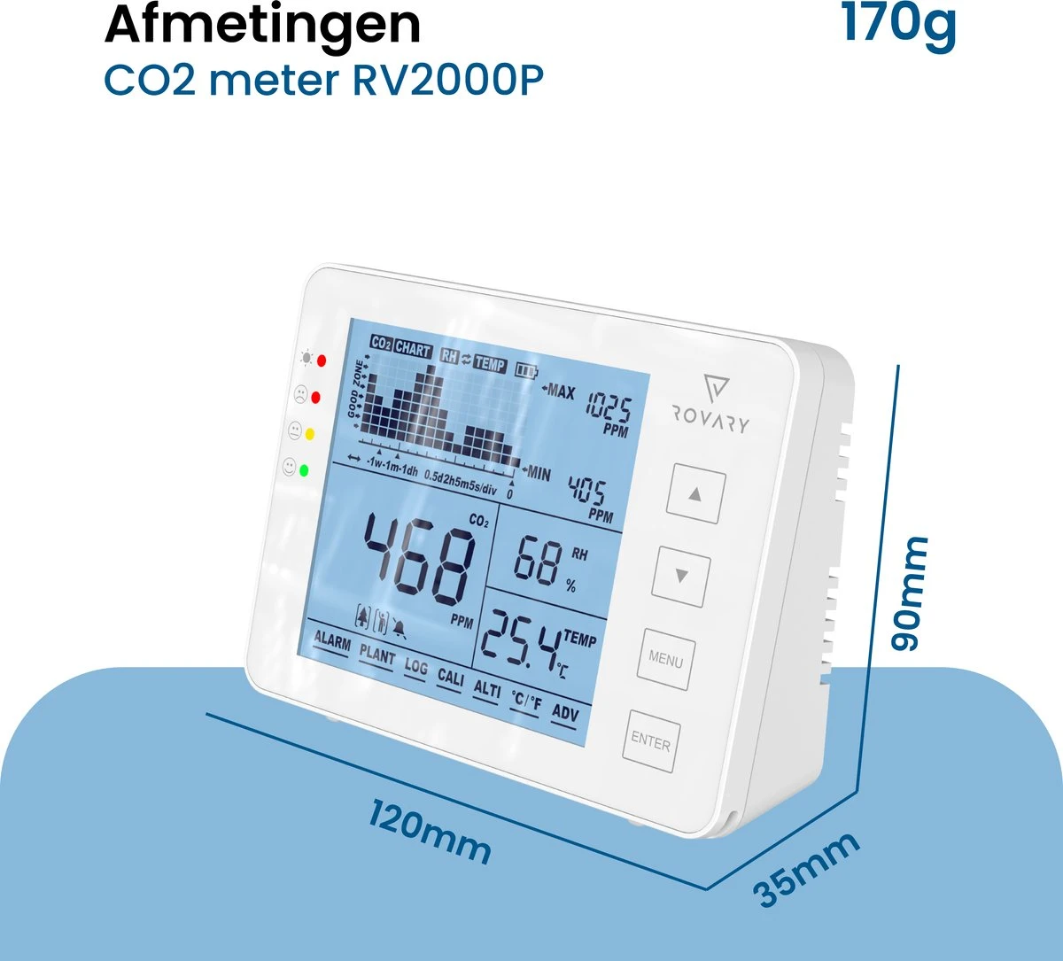 Rovary RV2000P CO2 Meter & Hygrometer - CO2 Melder En Monitor Binnen - Inclusief E-book - Luchtkwaliteitsmeter – Draagbaar En Oplaadbaar – Met Alarm 14 Rovary RV2000P CO2 Meter & Hygrometer - CO2 Melder En Monitor Binnen - Inclusief E-book - Luchtkwaliteitsmeter – Draagbaar En Oplaadbaar – Met Alarm - Afbeelding 12