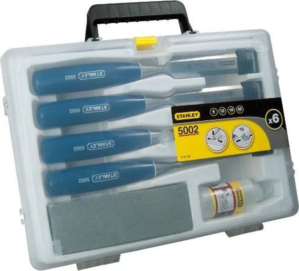 STANLEY 0-16-130 Houtbeitelset - 6-delig - Met Opbergbox 4 STANLEY 0-16-130 Houtbeitelset - 6-delig - Met Opbergbox - Afbeelding 2