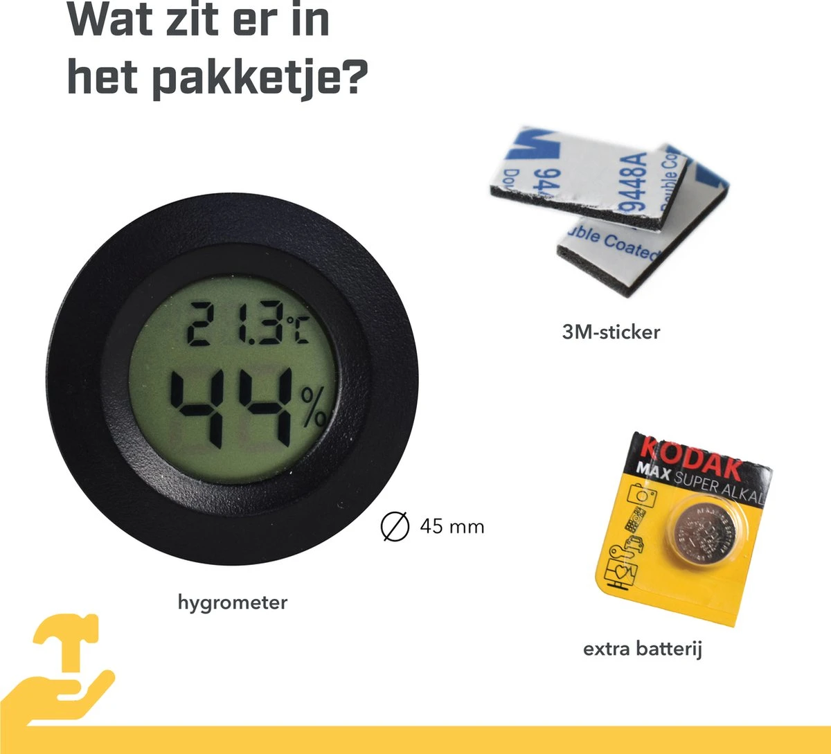 Tool Meister TM2 – Hygrometer & Thermometer - Binnen/Buiten/Koelkast – Digitaal -Zwart - Incl Batterijen 4 Tool Meister TM2 – Hygrometer & Thermometer - Binnen/Buiten/Koelkast – Digitaal -Zwart - Incl Batterijen - Afbeelding 2