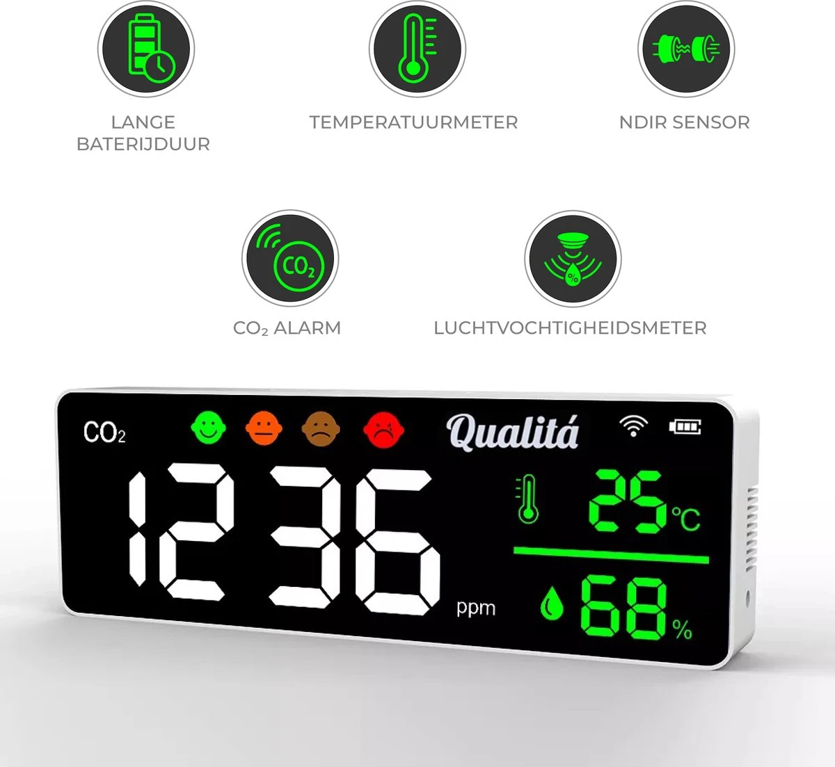 CO2 Meter Voor Luchtkwaliteit Verplicht In België – CO2 Melder Voor Horeca En Binnen – NDIR Sensor – Luchtkwaliteitsmeters – Draagbaar Monitor 3 CO2 Meter Voor Luchtkwaliteit Verplicht In België – CO2 Melder Voor Horeca En Binnen – NDIR Sensor – Luchtkwaliteitsmeters – Draagbaar Monitor