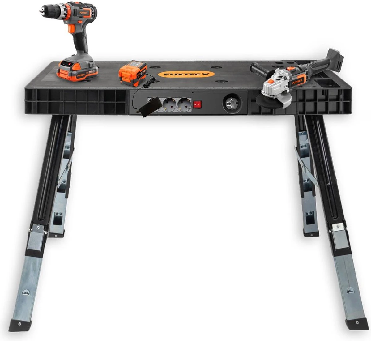 FUXTEC Werkbank - 5in1 - Universele Werkbank, Werkplatform, Steiger, Zaagbok, Transportrol En Werkplaatsrolbord In één - FX-WB 4 FUXTEC Werkbank - 5in1 - Universele Werkbank, Werkplatform, Steiger, Zaagbok, Transportrol En Werkplaatsrolbord In één - FX-WB - Afbeelding 2