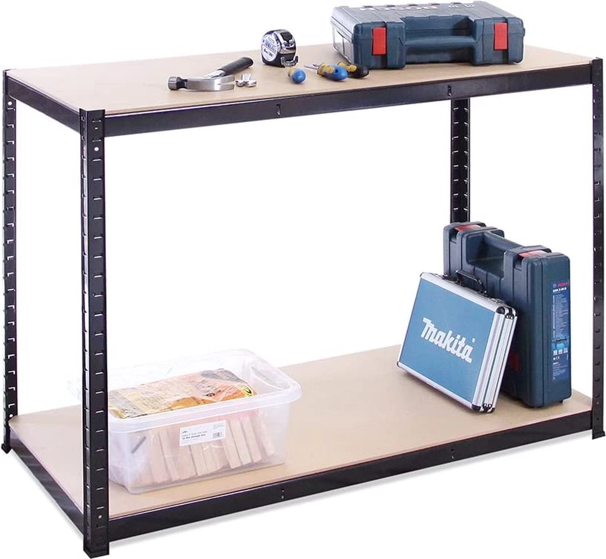 Garage Werkbank & Planken: 90 X 120 X 60cm | Heavy Duty Planken Voor Opslag, Zwart 2 Niveaus (300KG Per Plank), 600KG Capaciteit | Voor Werkplaats, Schuur, Kantoor | 5 Jaar Garantie. 3 Garage Werkbank & Planken: 90 X 120 X 60cm | Heavy Duty Planken Voor Opslag, Zwart 2 Niveaus (300KG Per Plank), 600KG Capaciteit | Voor Werkplaats, Schuur, Kantoor | 5 Jaar Garantie.