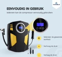 HOMBLE Compressor - 12V Luchtcompressor - Bandenpomp - Elektrische Fietspomp - 10,3 BAR - Auto/Fiets/Bal - Inclusief 4 Opzetstukken -Makita Winkel 1200x1112 2