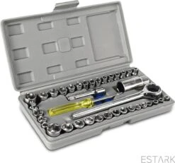 ESTARK® Professionele XL 40-Delige Dopsleutel Set - Met Momentsleutel Ratel & Verlengstuk - Doppenset Doppendoos Torx/Inbus/Hex/Kruiskop/Philips Bit Doppen Set - Ratelset - Met Snelwisselsysteem - 1/4" & 1/2" Inch Doppenset -Makita Winkel 1200x1121 14
